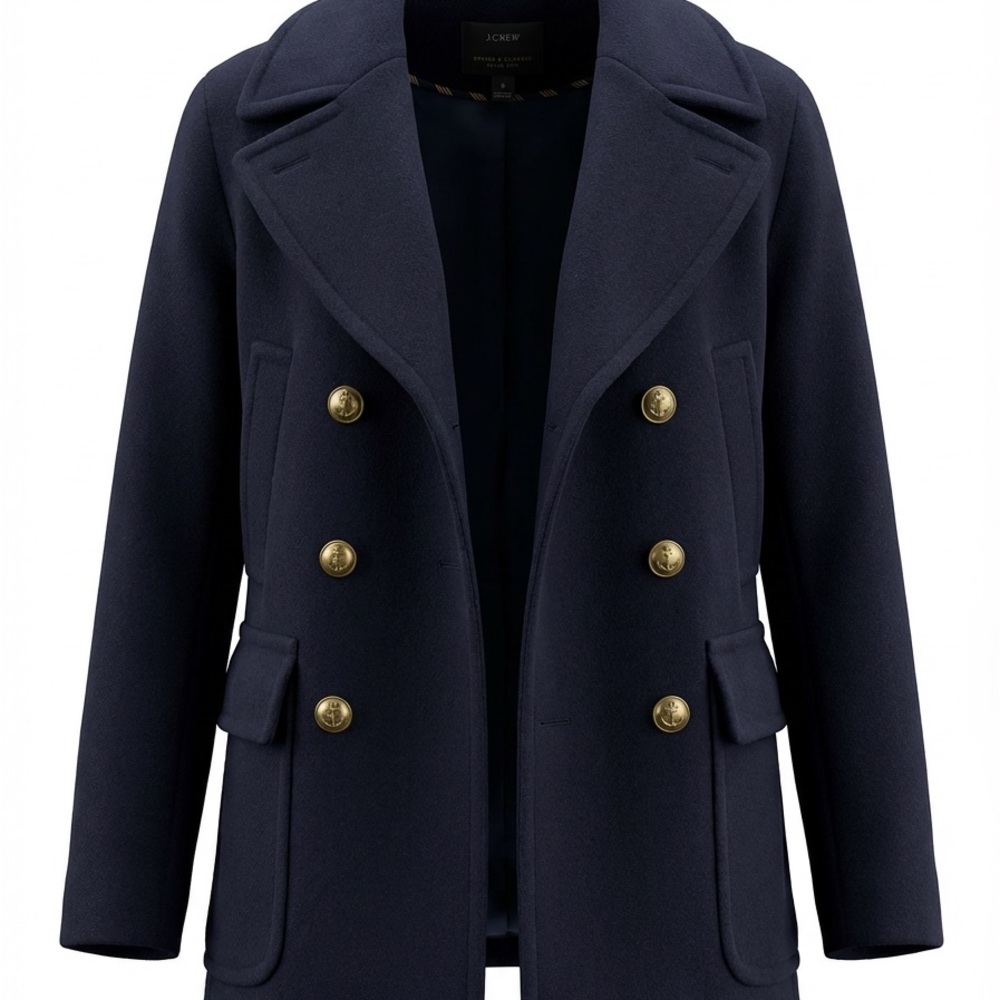 J. Crew Double-Breasted Navy Peacoat with Gold Buttons